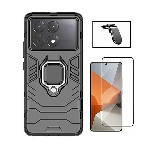 NIS Kit Film Verre Trempé Full Cover + Housse + Support Voiture L Xiaomi Poco X6 Pro Noir