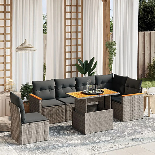 vidaXL Salon de jardin avec coussins 7 pcs gris résine tressée