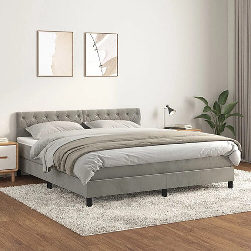 Maison Chic Lit Adulte - Lit simple Lit à sommier tapissier et matelas moelleux - Meuble de Chambre - Gris clair 160x200cm Velours -MN55287