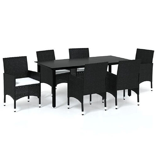 Maison Chic Mobilier à dîner 7 pcs de jardin avec coussins - Ensemble table et chaises d'extérieur - Salon/Mobilier de jardin classique Résine tressée Noir -MN40401