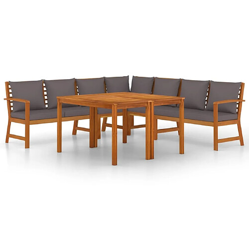 Maison Chic Ensemble à manger d'extérieur 7 pcs avec coussins,Salon de jardin,Mobilier de jardin Bois acacia -GKD880975