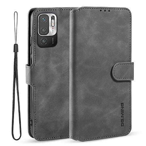 Dg.Ming Etui en PU + TPU antichute, style rétro avec support gris pour votre Xiaomi Redmi Note 10 5G