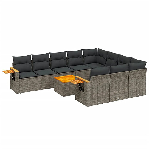 Maison Chic Salon de jardin 11 pcs avec coussins | Ensemble de Table et chaises | Mobilier d'Extérieur gris résine tressée -GKD45554