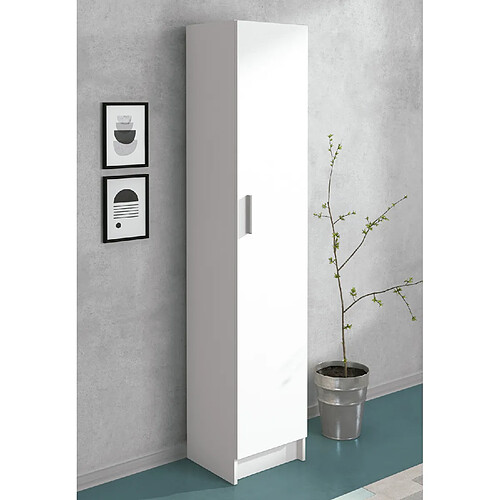 Pegane Armoire polyvalente 1 porte coloris blanc - Longueur 37 x profondeur 34,40 x hauteur 180 cm