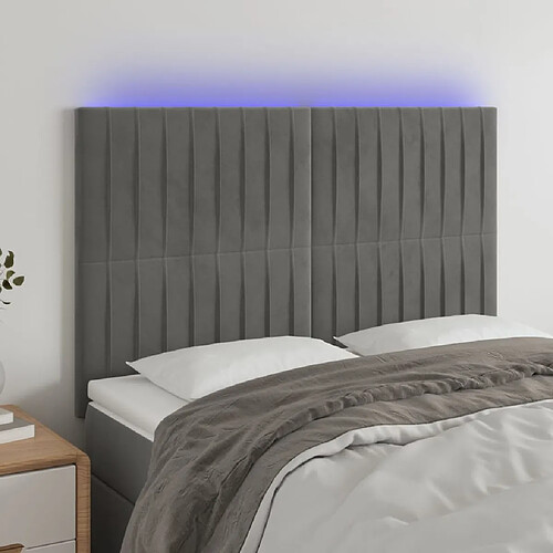 vidaXL Tête de lit à LED Gris clair 144x5x118/128 cm Velours