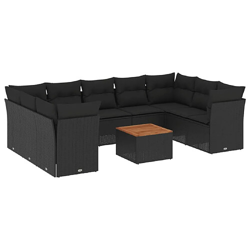 Maison Chic Salon de jardin 10 pcs avec coussins | Ensemble de Table et chaises | Mobilier d'Extérieur noir résine tressée -GKD80219