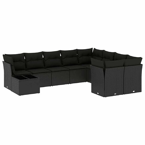 Maison Chic Salon de jardin 10 pcs avec coussins | Ensemble de Table et chaises | Mobilier d'Extérieur noir résine tressée -GKD33737