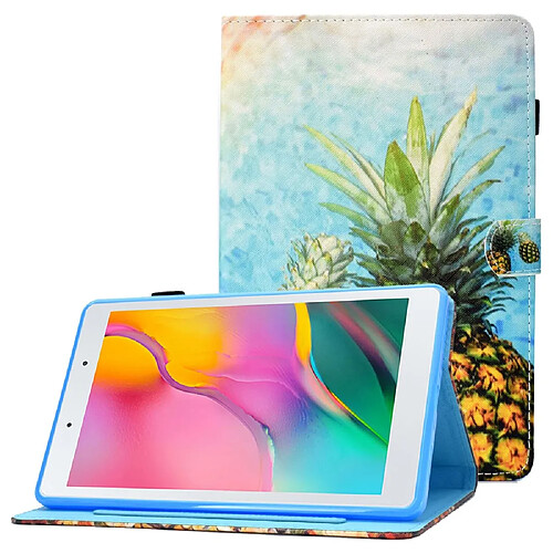 Etui en PU motif de lignes de piqûres avec support et porte-cartes pour votre Samsung Galaxy Tab A 8.0 (2019) SM-T290 (Wi-Fi)/SM-T295 (LTE) - ananas