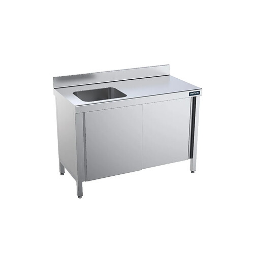 Table de chef Inox avec portes coulissantes et bac à gauche - Gamme 700 - Distform