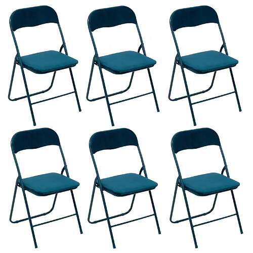 Five Simply Smart Lot de 6 chaises pliantes effet velours - Bleu