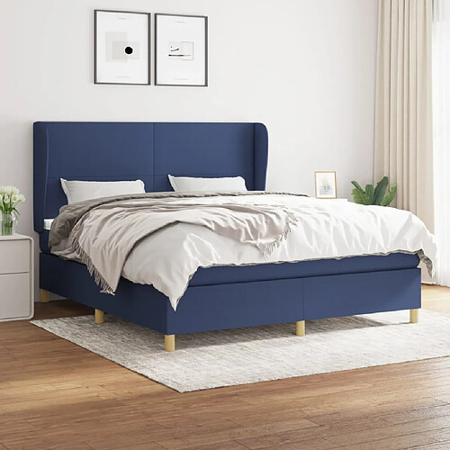 vidaXL Sommier à lattes de lit avec matelas Bleu 160x200 cm Tissu