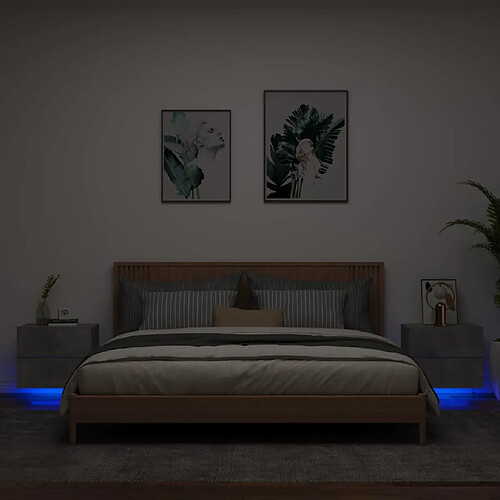 vidaXL Tables de chevet murales avec lumières LED 2 pcs gris béton