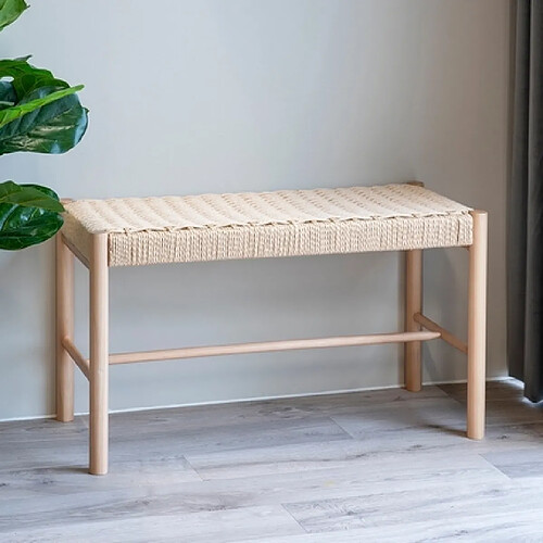 Mes Banc 2 places 80x35x45 cm en bois et assise en corde