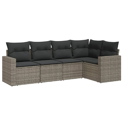 Maison Chic Salon de jardin 5 pcs avec coussins | Ensemble de Table et chaises | Mobilier d'Extérieur gris résine tressée -GKD24026