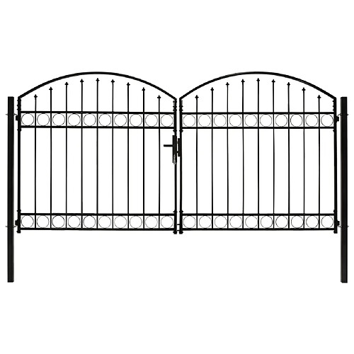 vidaXL Portillon double porte avec dessus arqué Acier 300x150 cm Noir