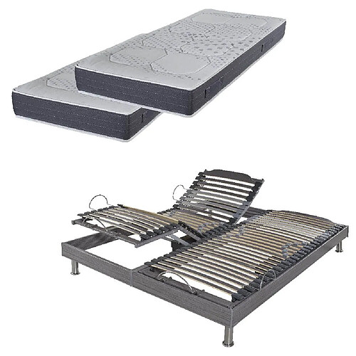 Ebac Ensemble relaxation S62 + Matelas Latex Louxor - 5 zones - 2x90x200 - Gris