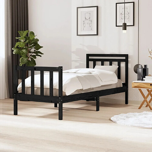 vidaXL Cadre de lit sans matelas noir bois massif 90x200 cm