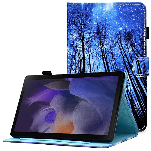 Etui en PU magnétique avec porte-cartes et porte-stylet Bleu/arbres pour votre Samsung Galaxy Tab A8 (2021) SM-X200/SM-X205