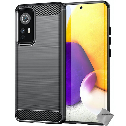 Htdmobiles Coque silicone gel carbone pour Xiaomi 12 / 12X 5G + verre trempe - NOIR