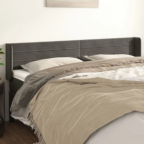 Maison Chic Tête de lit scandinave avec oreilles,meuble de chambre Gris foncé 163x16x78/88 cm Velours -MN79288