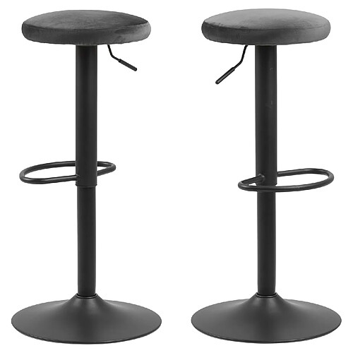 Toilinux Lot de 2 Tabourets de bar avec repose pieds et hauteur réglable en tissu et métal - Gris et Noir