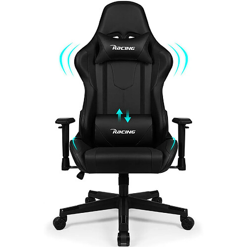 Lexzurn Chaise Gaming Inclinable 165° Accoudoirs et Hauteur Réglables Fauteuil Gaming Ergonomique Noir