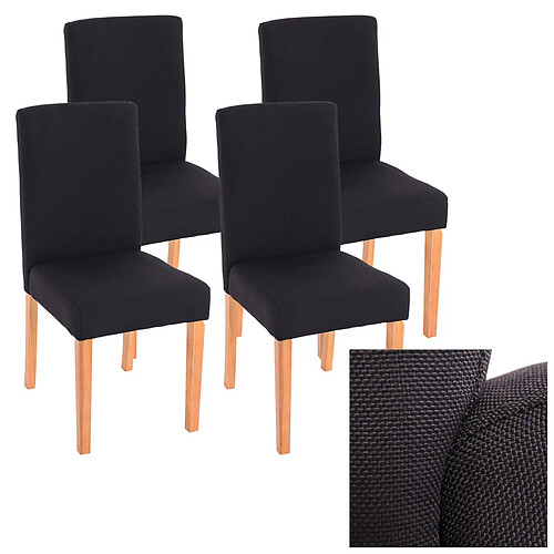 Mendler Lot de 4 chaises de salle à manger Littau ~ tissu, noir, pieds clairs