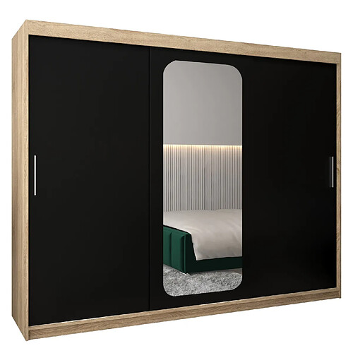 Abiks Meble Armoire PROMO T2 À Portes Coulissantes 200/250/62 3 Portes (Sonoma/Noir)