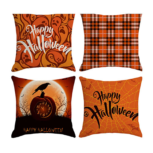 P42 4PCS 45 * 45cm Lettres Halloween Modèle de crâne Linge de linge Coussin d'oreiller d'impression Coussin de coussin à la maison Décoration