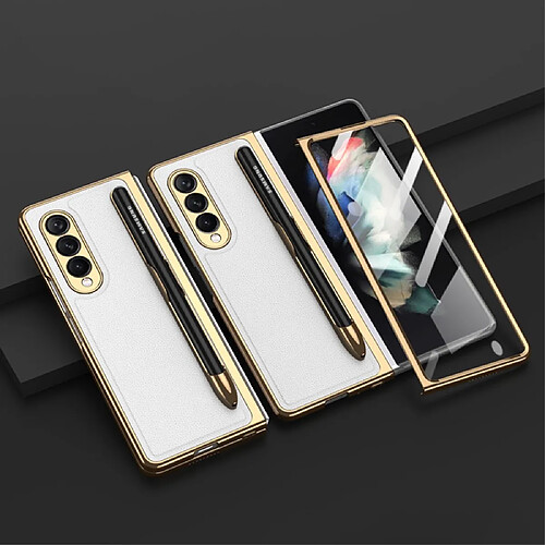 Coque en TPU + PU GKK galvanoplastie avec porte-stylo blanc pour votre Samsung Galaxy Z Fold3 5G