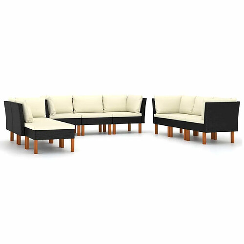 Maison Chic Salon de jardin 9 pcs + coussins - Mobilier/Meubles de jardin - Table et chaises d'extérieur Résine tressée Noir -MN61628