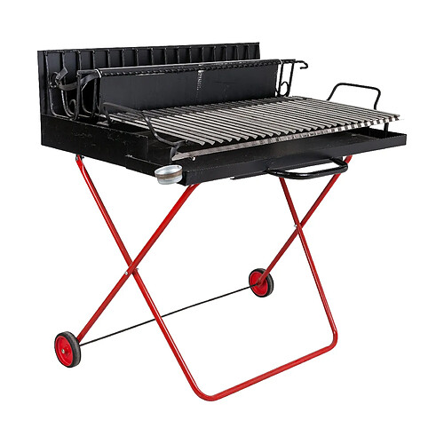 Alter Barbecue à bois sur roulettes, Made in Italy, coloris noir et rouge, 110 x 80 x h104 cm