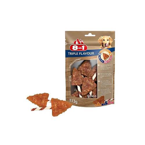 8in1 Triple Flavour Ailes a mâcher Premium aux Boeuf, Porc, Poulet - Pour chien de petite taille - 6 pieces