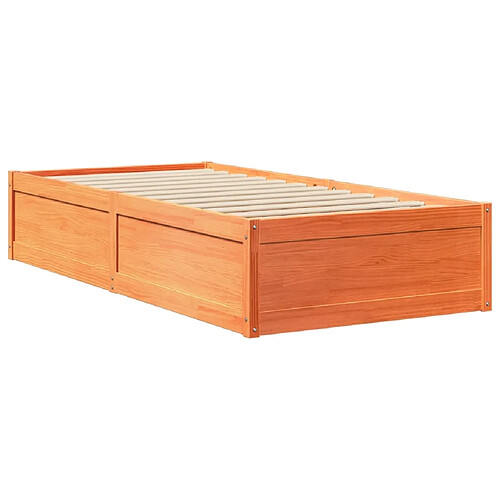 Vidaxl Cadre de lit cire marron 75x190 cm bois de pin massif