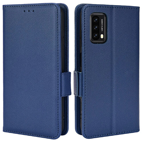 Etui en PU texture litchi avec support, bleu foncé pour votre Blackview A90