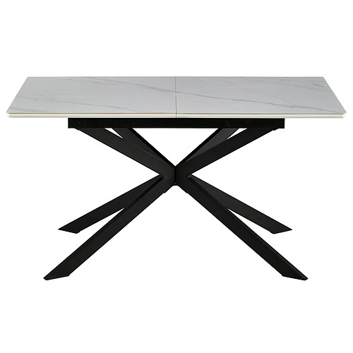 Pegane Table à manger rectangulaire extensible en céramique coloris blanc / pieds noir - Longueur 140-180 x profondeur 80 x hauteur 75 cm