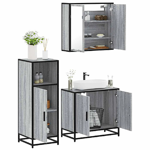 vidaXL Ensemble de meubles de salle de bain 3 pcs Sonoma gris