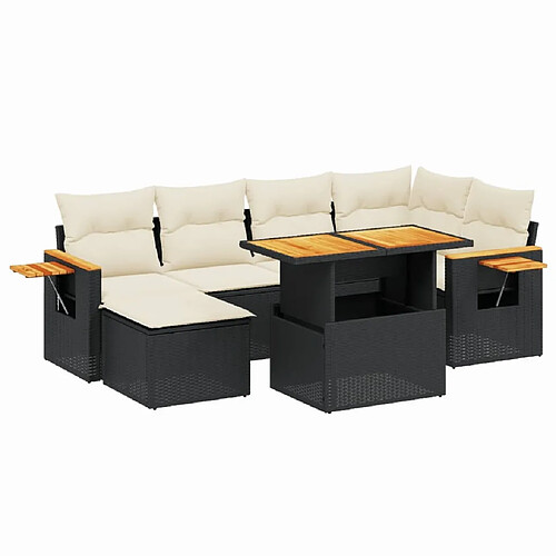 Maison Chic Ensemble Tables et chaises d'extérieur 8 pcs avec coussins,Salon de jardin noir résine tressée -GKD769748