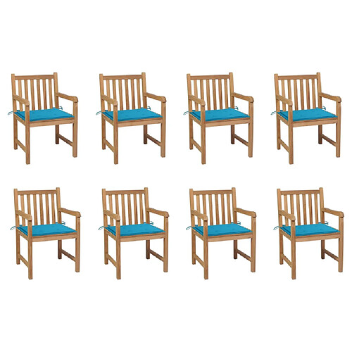 vidaXL Chaises de jardin lot de 8 avec coussins bleu Bois teck massif