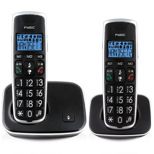 FYSIC Téléphone sans fil sénior grandes touches, 2 combinés FX-6020 Noir