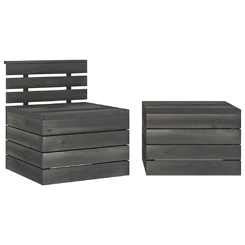 vidaXL Salon de jardin palette 2 pcs Bois de pin massif Gris foncé