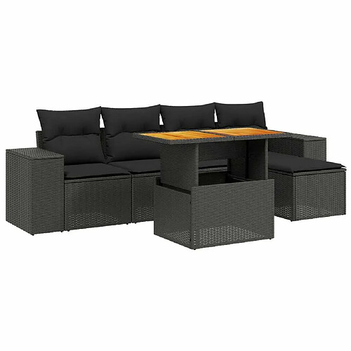 Maison Chic Ensemble Tables et chaises d'extérieur 6pcs avec coussins,Salon de jardin noir résine tressée -GKD691594