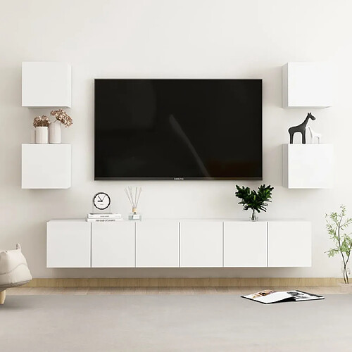 vidaXL Ensemble de meubles TV 7 pcs Blanc brillant Bois d'ingénierie