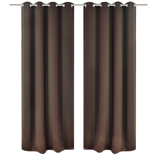 vidaXL 2 pcs Rideau Blackout Occultant Brun avec Œillets en métal 135x245cm