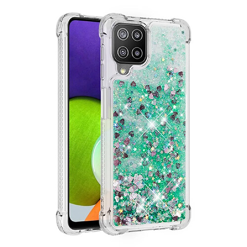 Coque en TPU Amortissement dynamique des sables mouvants Coeurs verts pour votre Samsung Galaxy A22 4G (EU Version)