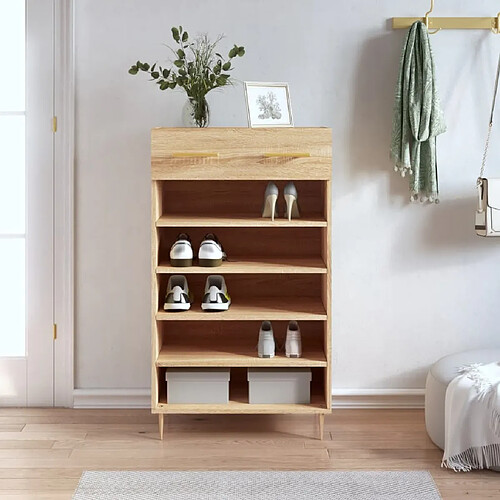 Maison Chic Armoire à Chaussures,Meuble de Rangement à Chaussures chêne sonoma 60x35x105cm bois d'ingénierie -MN58117