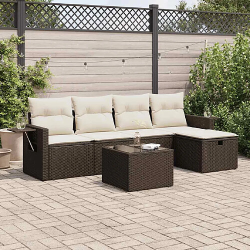 vidaXL Salon de jardin avec coussins 6 pcs marron résine tressée