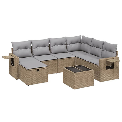 Maison Chic Ensemble à manger d'extérieur 8 pcs avec coussins,Salon de jardin,Mobilier de jardin mélange beige résine tressée -GKD768577