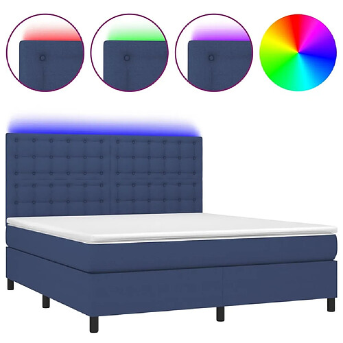 Maison Chic Lit adulte- Lit + matelas,Sommier à lattes de lit et matelas et LED Bleu 180x200 cm Tissu -GKD89601