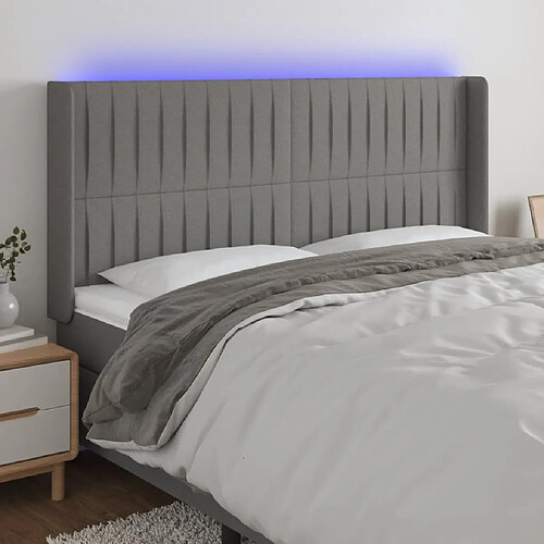 Maison Chic Tête de lit scandinave à LED,meuble de chambre Gris foncé 203x16x118/128 cm Tissu -MN60398